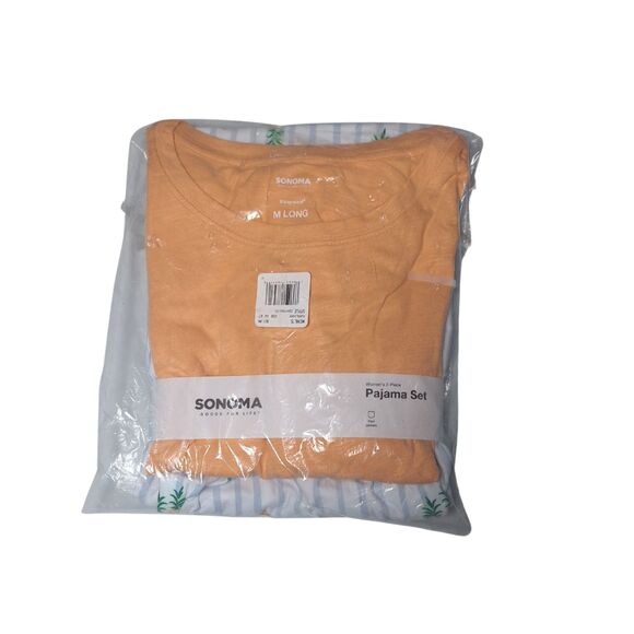 NWT Women’s Sonoma Pajama Set Medium Long – Orange Tee & Pineapple Print Pants - Picture 2 of 3